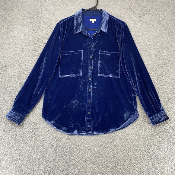 Pilcro Tops - Pilcro Velvet Button Up Shirt Womens Medium Blue Collared Long Sleeve Top
